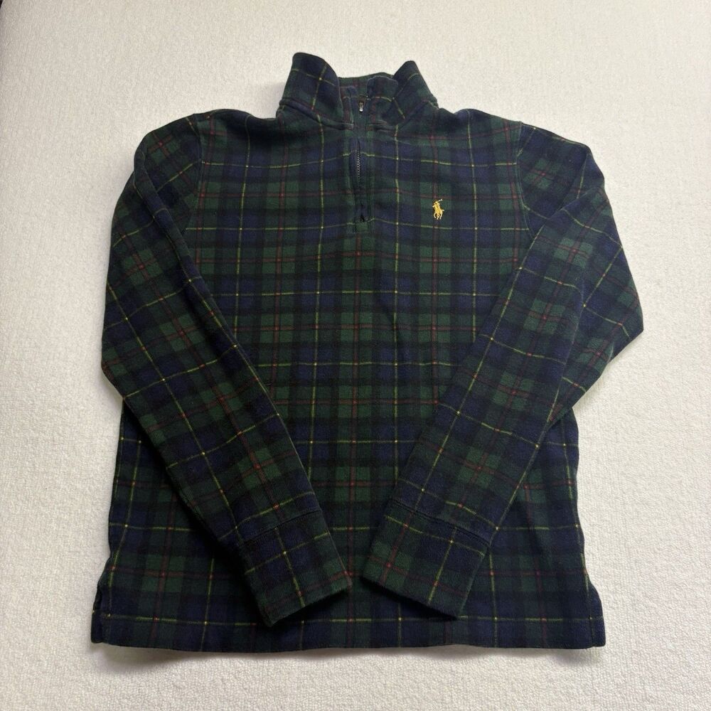 Polo Ralph Lauren 1/4 Zip Tartan Sweater Boys Children's Size L Cotton
